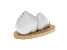 Slánka+pepřenka Srdce, porcelán/bambus