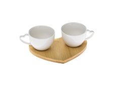 Šálek 2ks+podnos srdce, porcelán/bambus