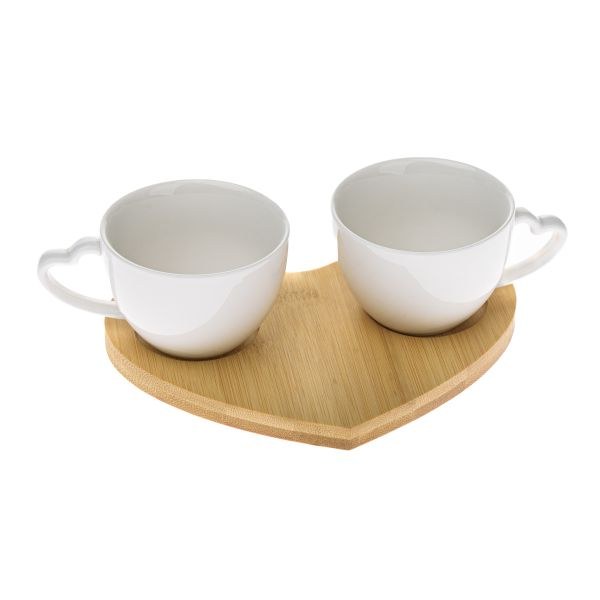 Šálek 2ks+podnos srdce, porcelán/bambus Šálek 2ks+podnos srdce, porcelán/bambus - Kuchyně stolování