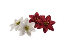 Květ vánoční hvězdy 8cm s klipem 4ks červený/bílá