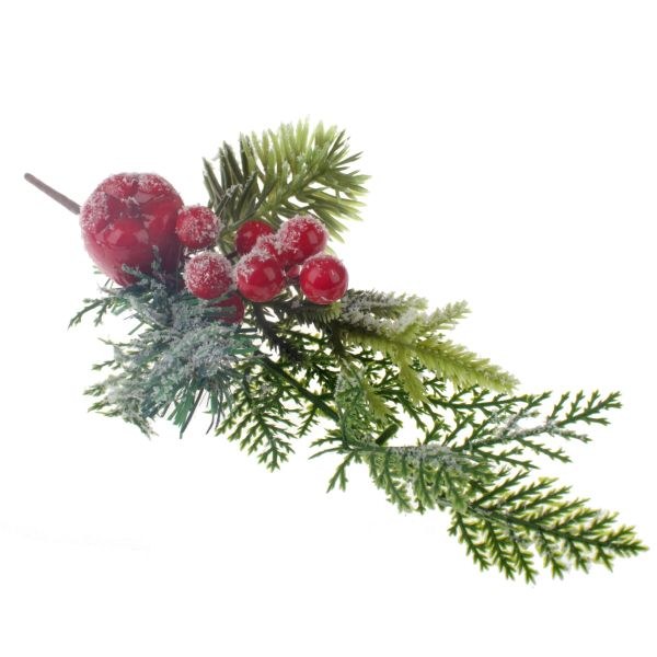 Větvička zimní 26cm jablíčko+bobule, plast Větvička zimní 26cm jablíčko+bobule, plast - Domácnost a úklid Zima + Vánoce