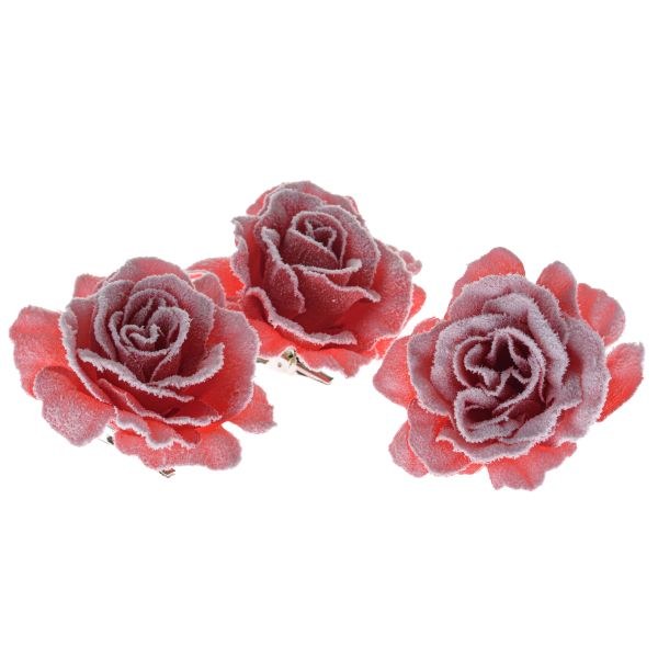 Květ růže 8cm/3ks s klipem červený, plast Květ růže 8cm/3ks s klipem červený, plast - Domácnost a úklid Zima + Vánoce