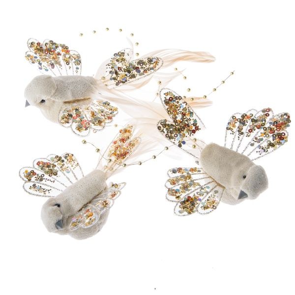 Sada ptáčků na klipu/3ks bílé Sada ptáčků na klipu/3ks bílé - Domácnost a úklid bytové dekorace, textilní doplňky