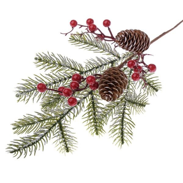 Větvička jehličí bobule+šišky 49cm Větvička jehličí bobule+šišky 49cm - Domácnost a úklid Zima + Vánoce