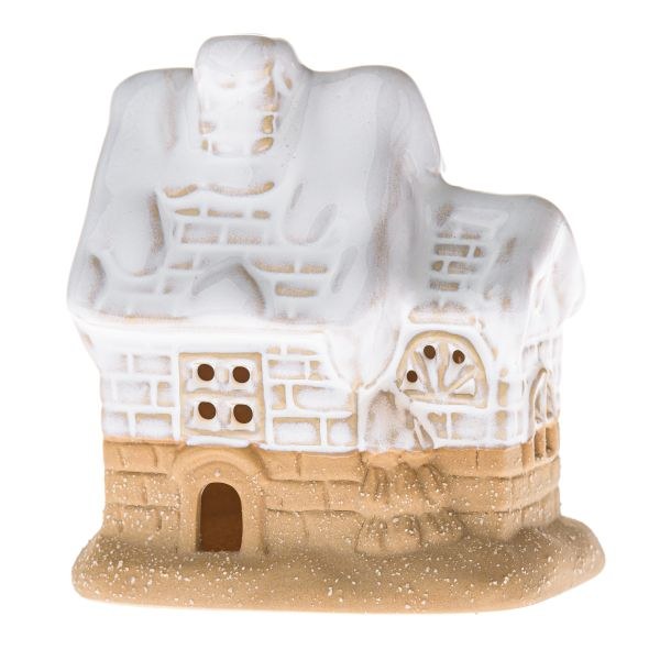 Domek LED 8x10,5cm bílo/natur, porcelán - Domácnost a úklid Zima + Vánoce