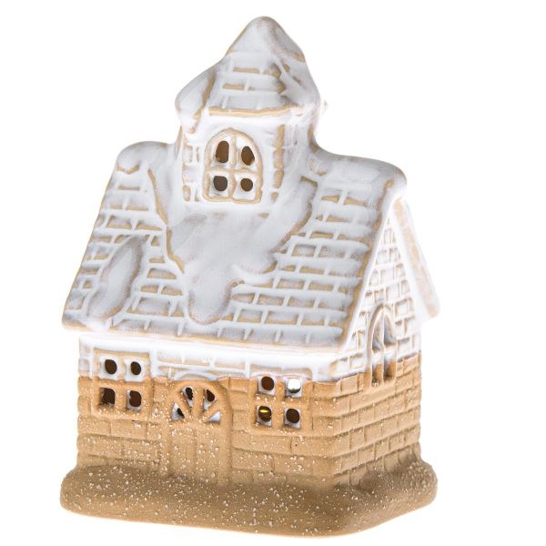 Domek LED 8x12cm bílo/natur, porcelán