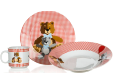 Sada jídelní 3ks Medvídci červená, keramika