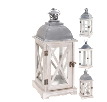 Lucerna 41x16cm bílá/šedá mix tvarů, dřevo/kov Lucerna 41x16cm bílá/šedá mix tvarů, dřevo/kov - Domácnost a úklid bytové dekorace, textilní doplňky