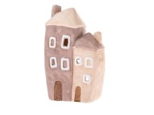 Svícen Domky 10x15,7cm béžové, keramika
