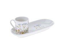 Hrnek 90ml+podtácek 21,6x7cm Květy, porcelán