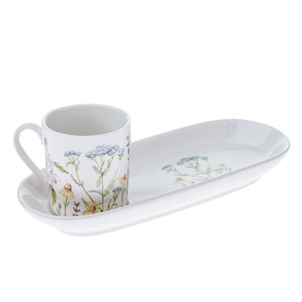 Hrnek 90ml+podtácek 21,6x7cm Květy, porcelán - Kuchyně stolování