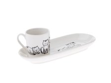 Hrnek 90ml+podtácek 21,6x7cm Kočičky, porcelán
