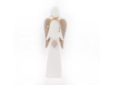 Anděl se srdíčkem 35cm bílo/hnědý, dřevo