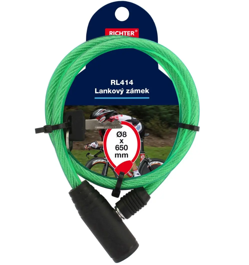 Zámek na kolo 65cm/8mm+2klíče zelený Richter Zámek na kolo 65cm/8mm+2klíče zelený Richter - Domácnost a úklid potřeby a pomůcky pro domácnost