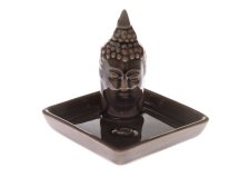 Stojánek Budha 9x9cm na vonné tyčinky šedý, keramika