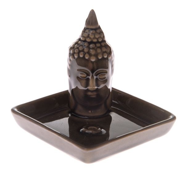 Stojánek Budha 9x9cm na vonné tyčinky šedý, keramika - Domácnost a úklid bytové dekorace, textilní doplňky