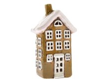 Svícen Domek 20cm zeleno/hnědý, keramika