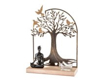 Svícen Buddha u stromu 17x23,5cm dřevo/kov