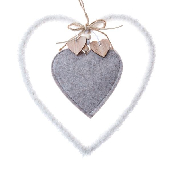 Srdce závěs.22,5cm bílo-šedé, textilní Srdce závěs.22,5cm bílo-šedé, textilní - Domácnost a úklid bytové dekorace, textilní doplňky