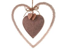 Srdce závěs.16cm hnědé, textilní