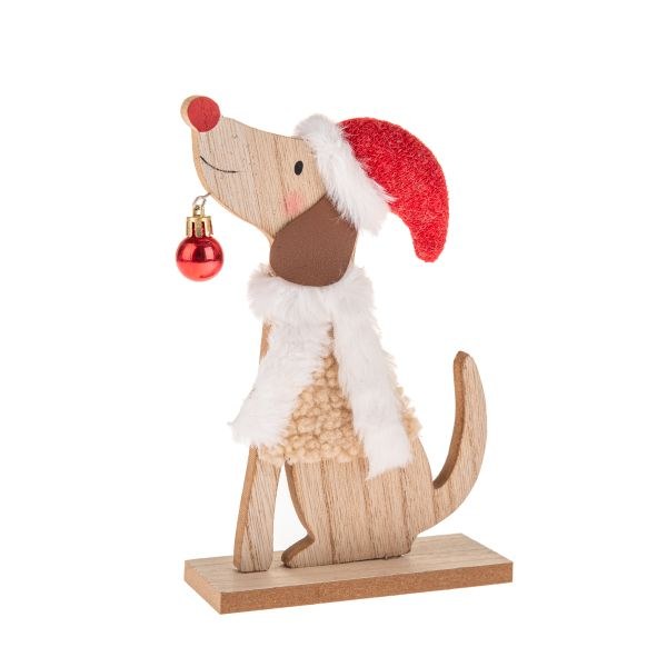 Pes s čepicí a šálou 21cm, dřevo Pes s čepicí a šálou 21cm, dřevo - Domácnost a úklid Zima + Vánoce