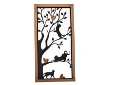 Kočky na stromě v rámu 61x30,7cm dřevo/kov