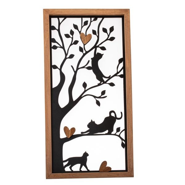 Kočky na stromě v rámu 61x30,7cm dřevo/kov Kočky na stromě v rámu 61x30,7cm dřevo/kov