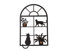 Kočky v okně 30x48cm, dřevo/kov