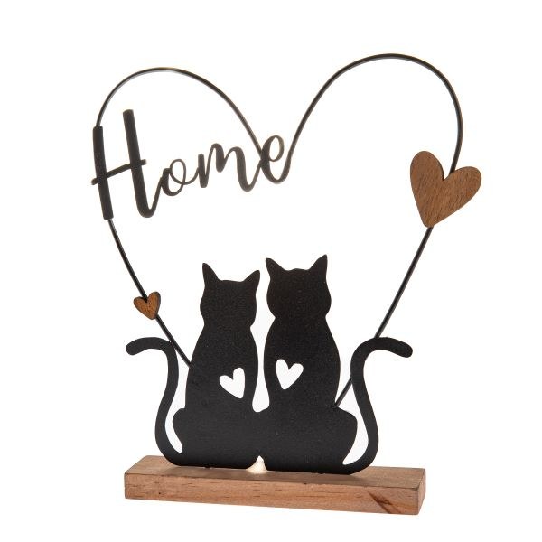 Kočky v srdci HOME 24x26,5cm dřevo/kov Kočky v srdci HOME 24x26,5cm dřevo/kov