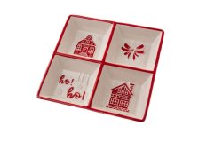 Miska dělená 20x20cm Vánoční červený lem, keramika