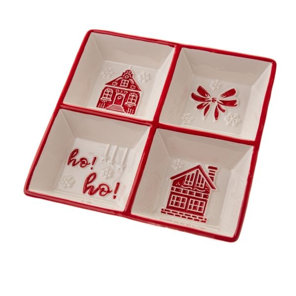 Miska dělená 20x20cm Vánoční červený lem, keramika Miska dělená 20x20cm Vánoční červený lem, keramika - Domácnost a úklid Zima + Vánoce