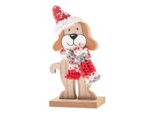 Pes se šálou a čepicí 15x7,5cm dřevo