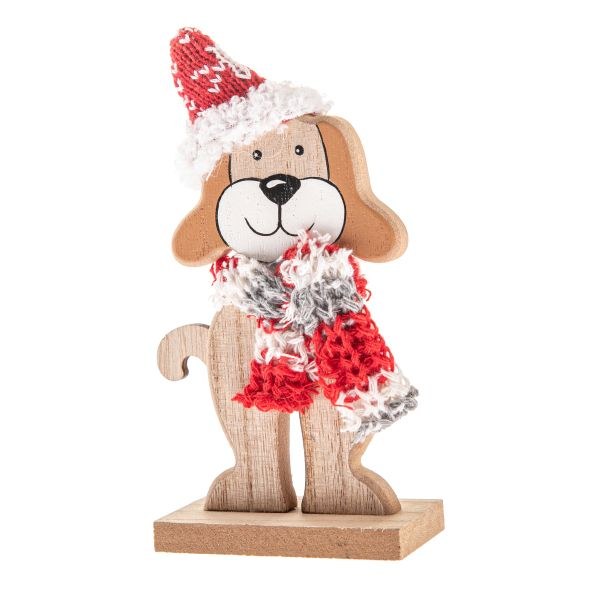 Pes se šálou a čepicí 15x7,5cm dřevo Pes se šálou a čepicí 15x7,5cm dřevo - Domácnost a úklid Zima + Vánoce