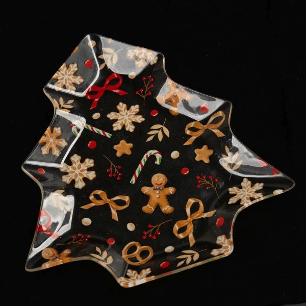 Talíř Stromek s perníčky 24,8x22,5cm čiré sklo Talíř Stromek s perníčky 24,8x22,5cm čiré sklo - Domácnost a úklid Zima + Vánoce