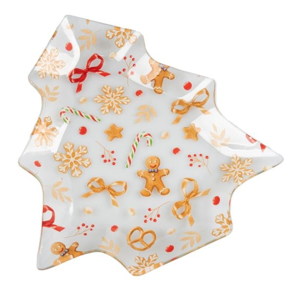 Talíř Stromek s perníčky 24,8x22,5cm mléčné sklo Talíř Stromek s perníčky 24,8x22,5cm mléčné sklo - Domácnost a úklid Zima + Vánoce