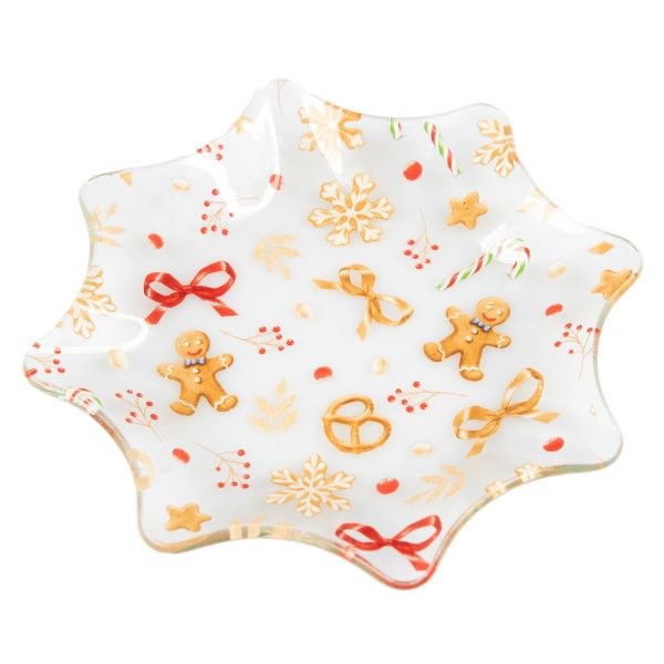 Talíř Vločka s perníčky 14,8cm mléčné sklo - Domácnost a úklid Zima + Vánoce