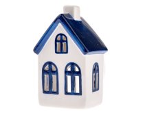 Svícen Domek 7,6x13cm bílo/modrý, keramika