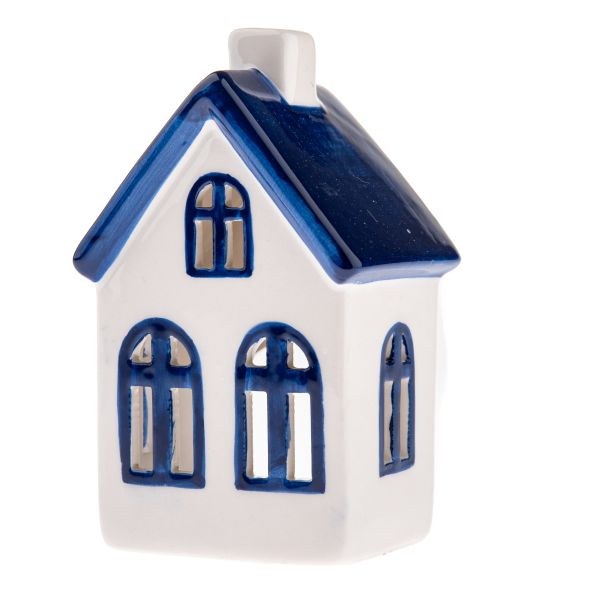 Svícen Domek 7,6x13cm bílo/modrý, keramika Svícen Domek 7,6x13cm bílo/modrý, keramika
