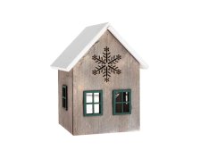 Domek s vločkou LED 15x9,6cm natur, dřevo