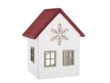 Domek s vločkou LED 15x9,6cm bílý, dřevo