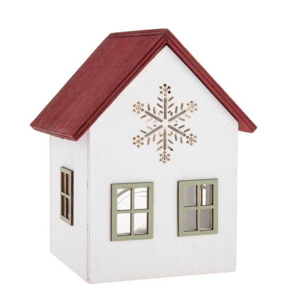Domek s vločkou LED 15x9,6cm bílý, dřevo Domek s vločkou LED 15x9,6cm bílý, dřevo - Domácnost a úklid Zima + Vánoce
