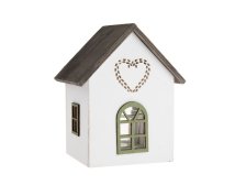 Domek se srdcem LED 15x9,6cm natur, dřevo