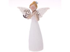 Anděl 10cm bílý+stříbrná křídla, polyresin/kov