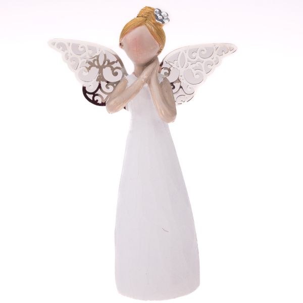 Anděl 10cm bílý+stříbrná křídla, polyresin/kov - Domácnost a úklid bytové dekorace, textilní doplňky