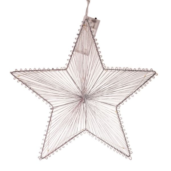 Hvězda 30cm světelná stříbrná, kov/provázek - Domácnost a úklid Zima + Vánoce