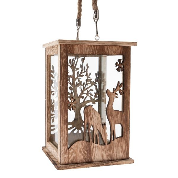 Lucerna s Jelenem 25x16cm závěs. dřevo - Domácnost a úklid Zima + Vánoce