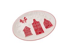 Talíř oválný 19x26cm Vánoční červený lem, keramika