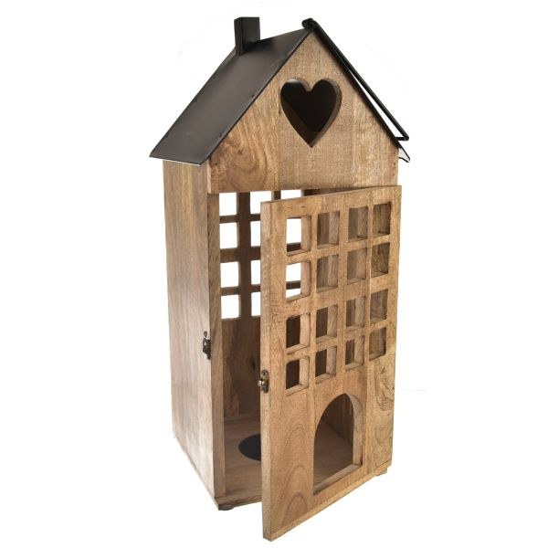 Lucerna Domek 28x66cm, kov/mangovník - Domácnost a úklid bytové dekorace, textilní doplňky