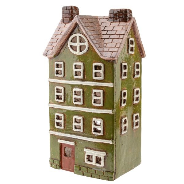 Svícen Domek 38,7cm zeleno/hnědý, keramika