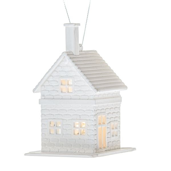 Domeček LED 7,5x10cm bílý, plast - Domácnost a úklid Zima + Vánoce